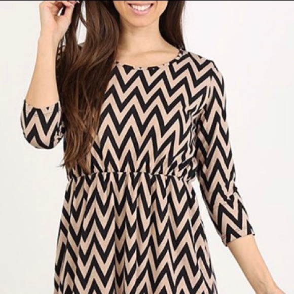 Khaki & Black Chevron A-Line Dress, M - Picture 1 of 5